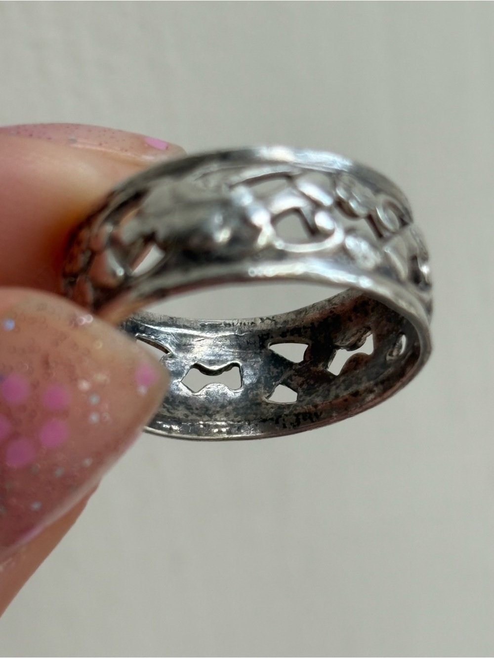 Sterling Silver Antique Floral Vine Filigree Openwork Band Ring - Picture 8 of 9